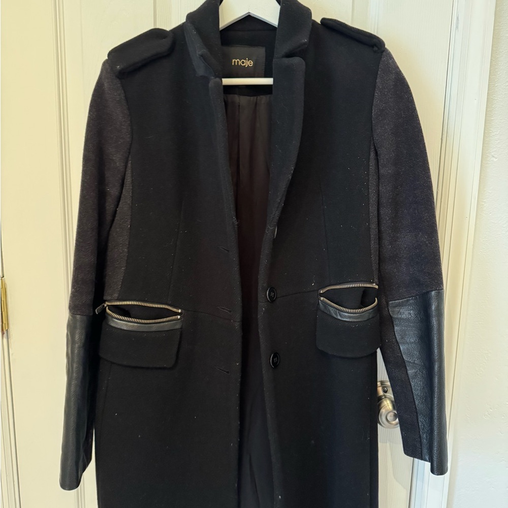 Maje Black and Gray Military Coat for Men